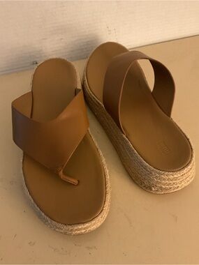 Fitflop women chestnut leather platform F-mode espadrille sandals US 11